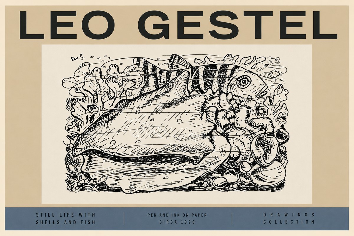 Leo Gestel Still Life with Shells and Fish No2 - Poszter