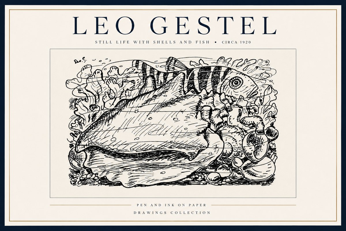 Leo Gestel Still Life with Shells and Fish No3 - Poszter