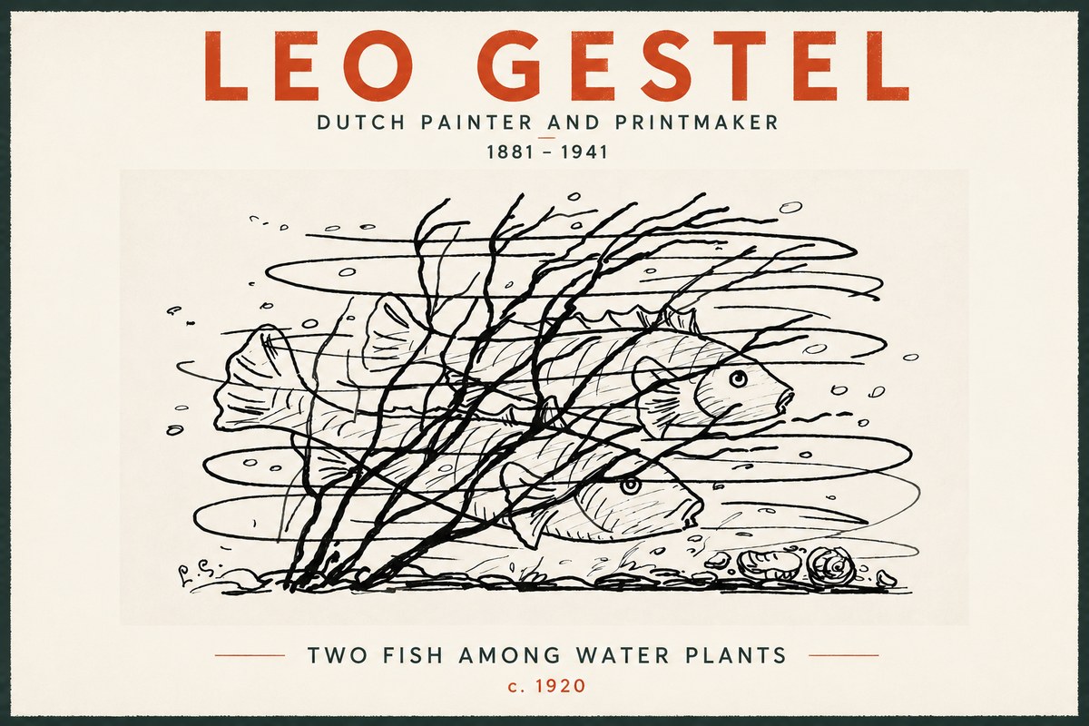 Leo Gestel Two Fish Among Water Plants No5 - Poszter