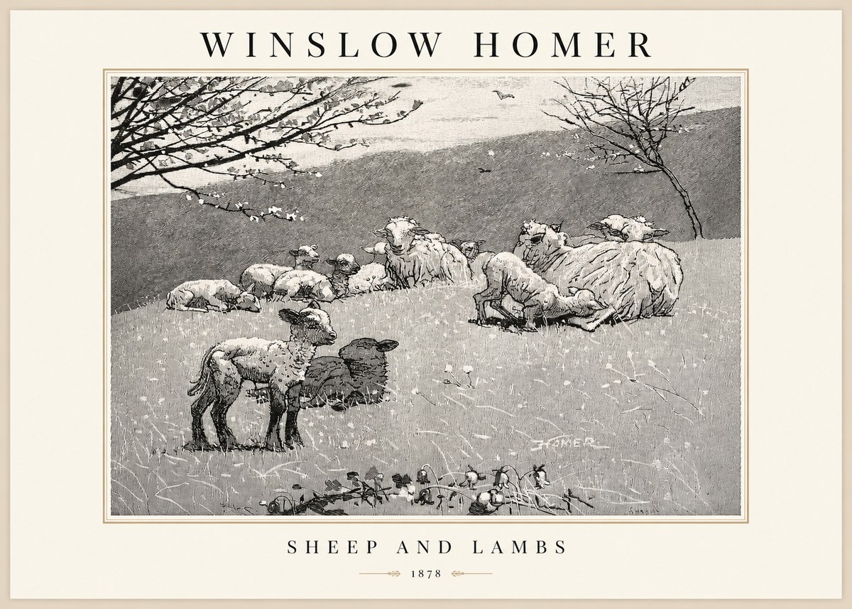 Winslow Homer Sheep and Lambs No1 - Poszter