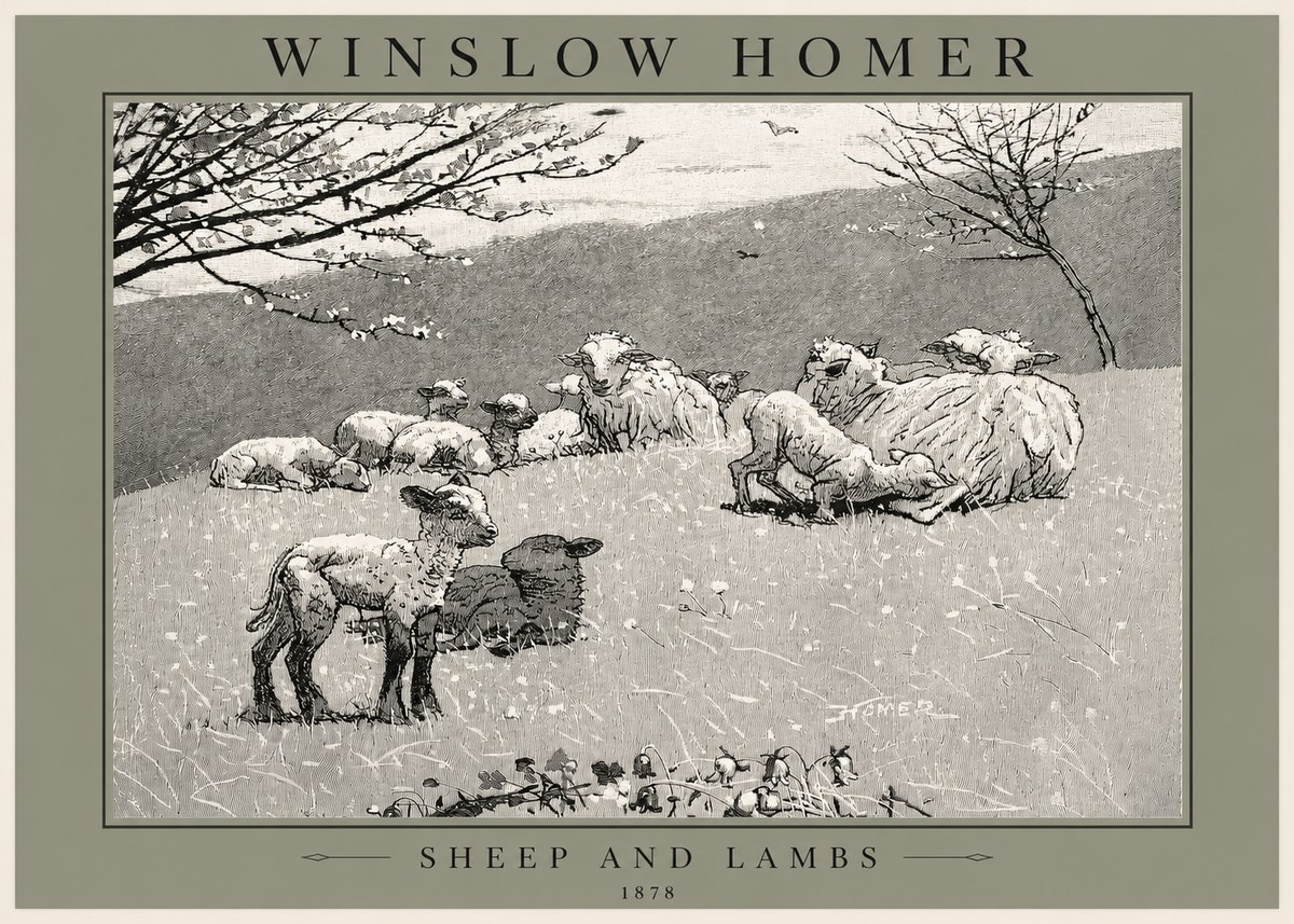 Winslow Homer Sheep and Lambs No2 - Poszter