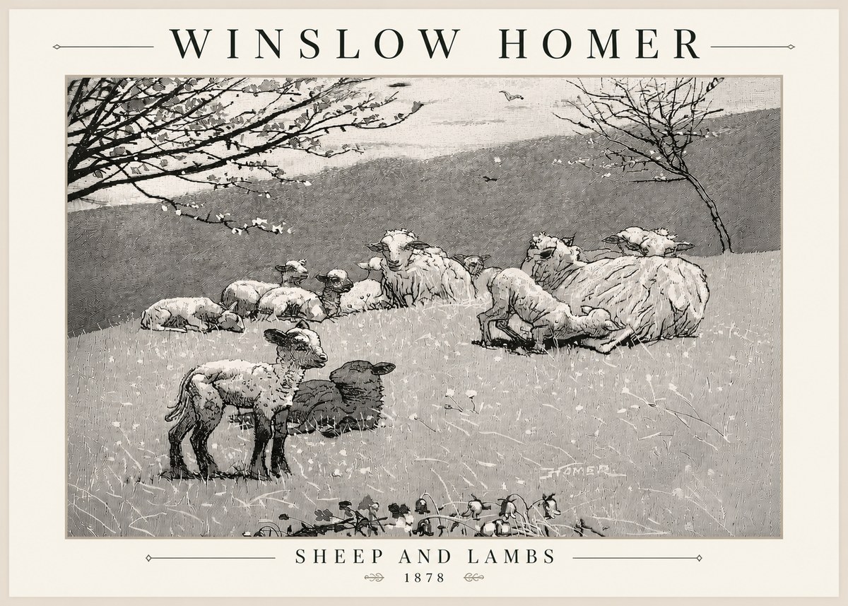 Winslow Homer Sheep and Lambs No5 - Poszter