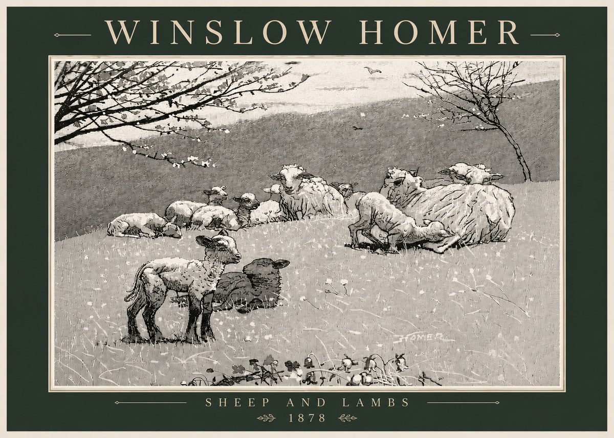 Winslow Homer Sheep and Lambs No6 - Poszter