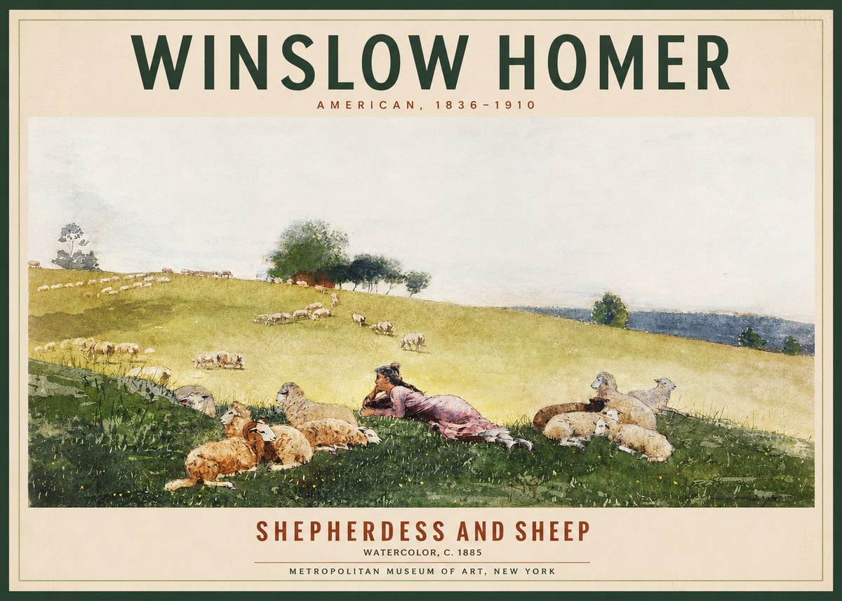 Winslow Homer Shepherdess and Sheep No2 - Poszter