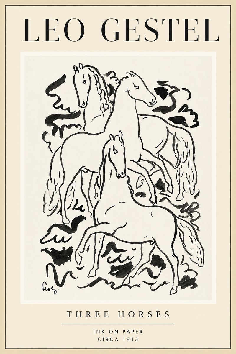 Leo Gestel Three Horses No4 - Poszter