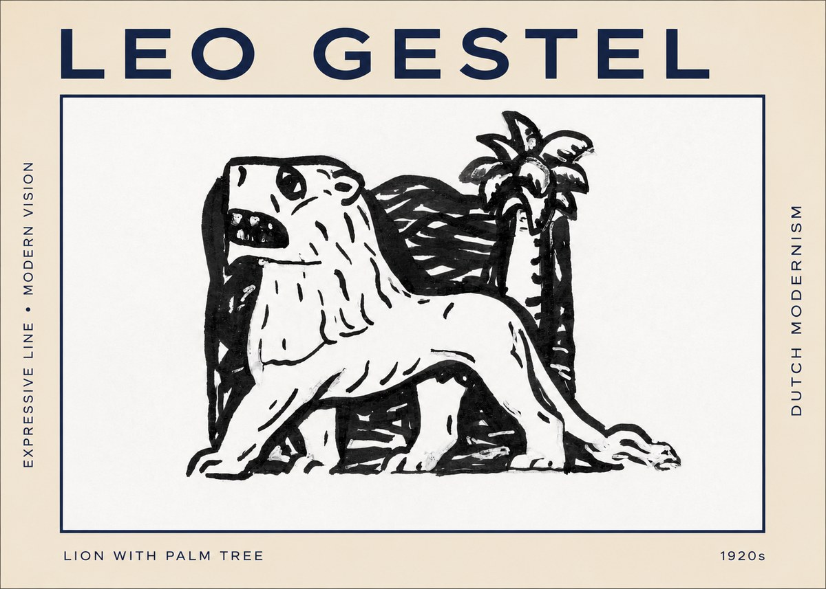 Leo Gestel Lion with Palm Tree No2 - Poszter