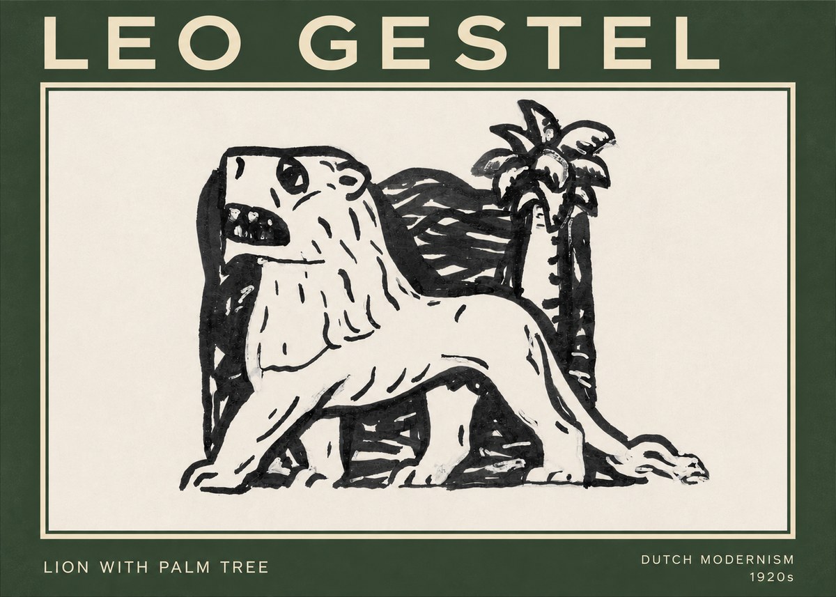 Leo Gestel Lion with Palm Tree No3 - Poszter