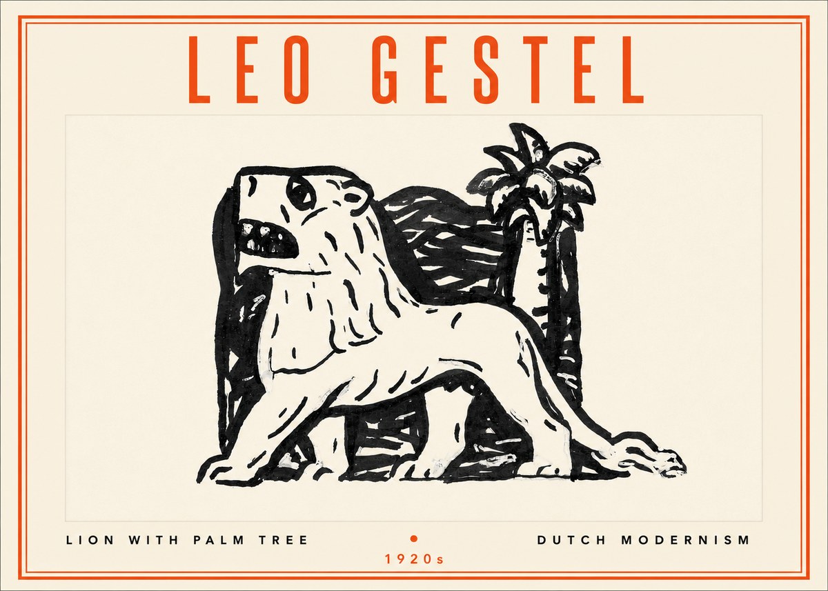 Leo Gestel Lion with Palm Tree No4 - Poszter