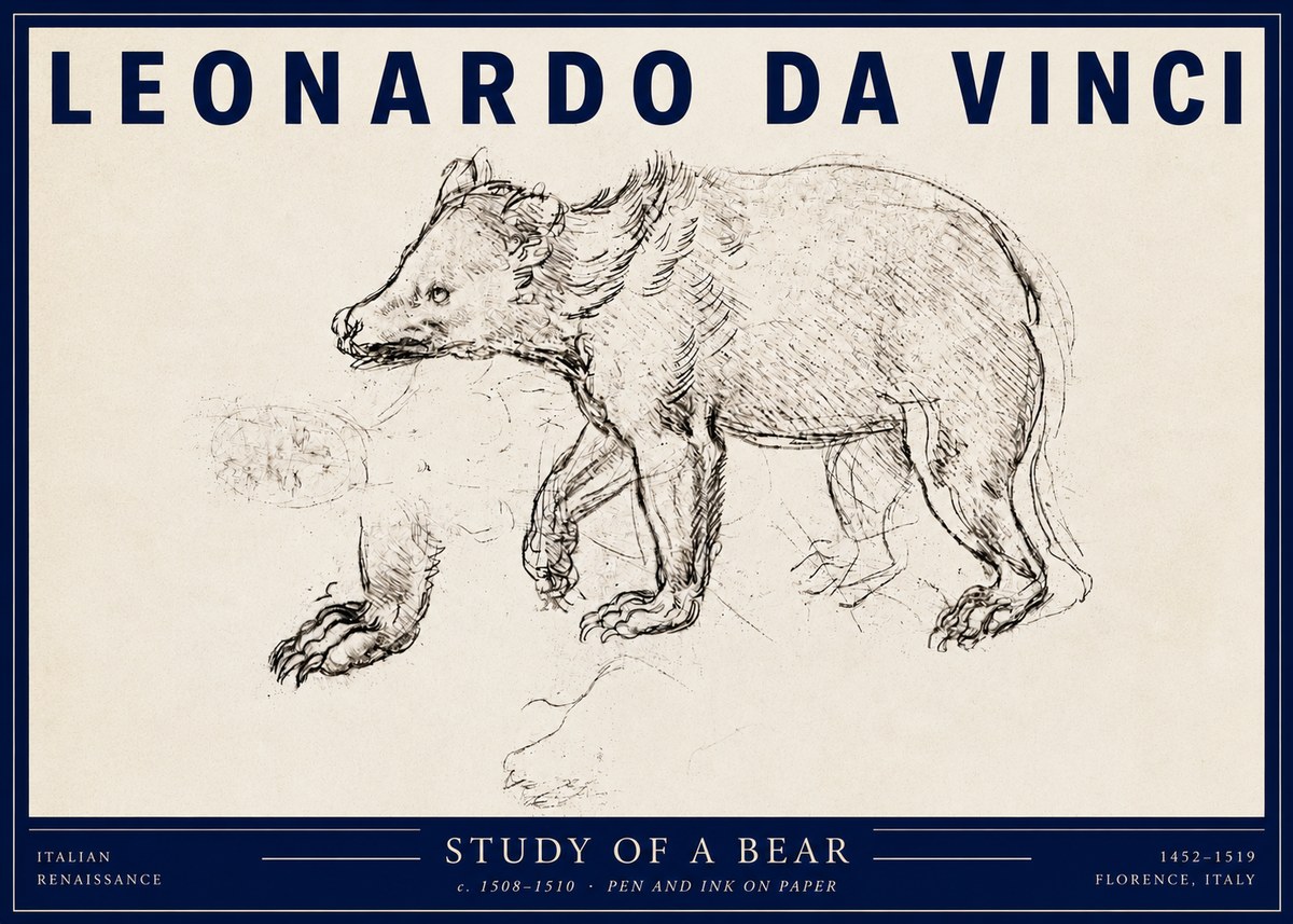 Leonardo da Vinci Study of a Bear No3 - Poszter