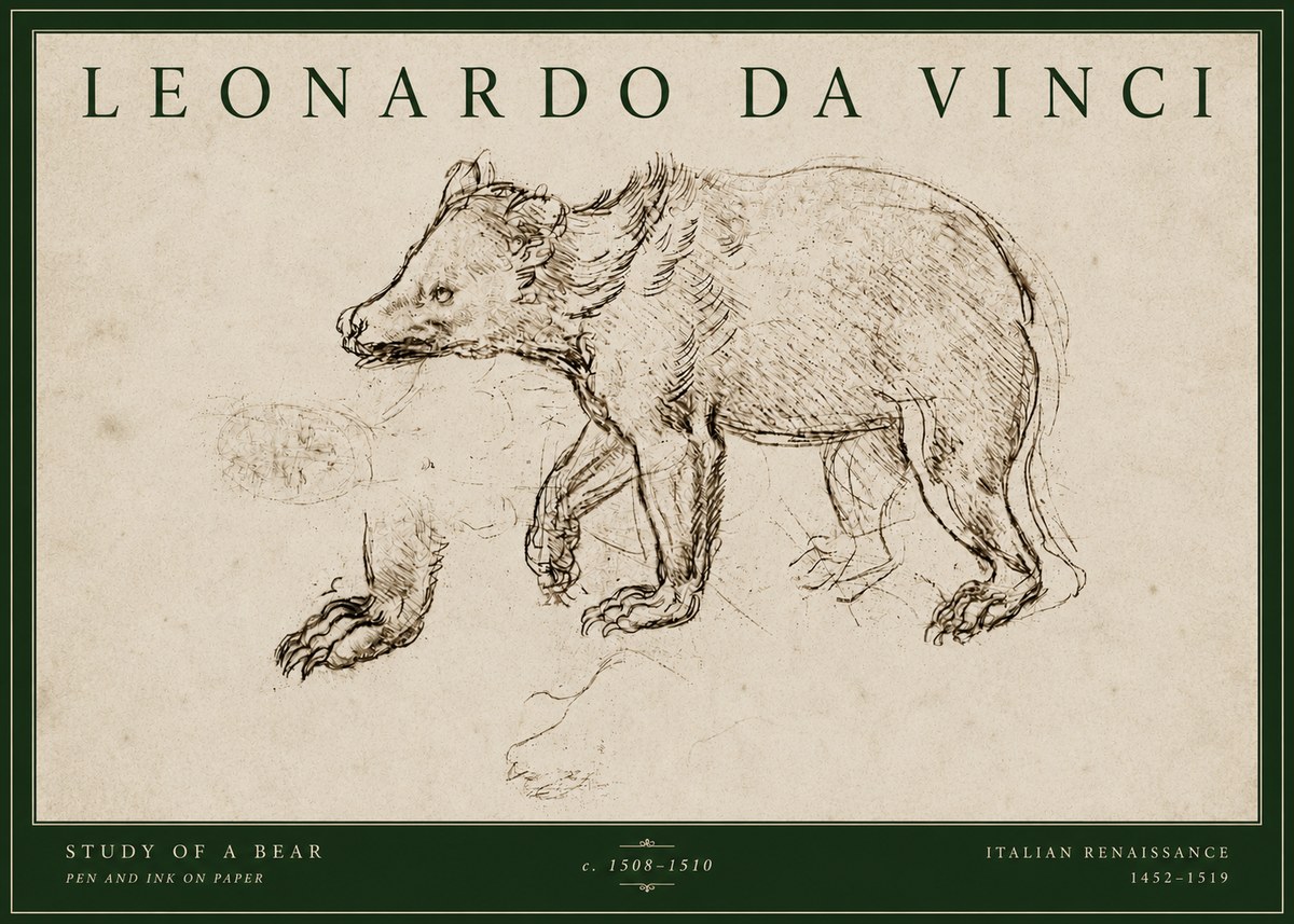 Leonardo da Vinci Study of a Bear No4 - Poszter