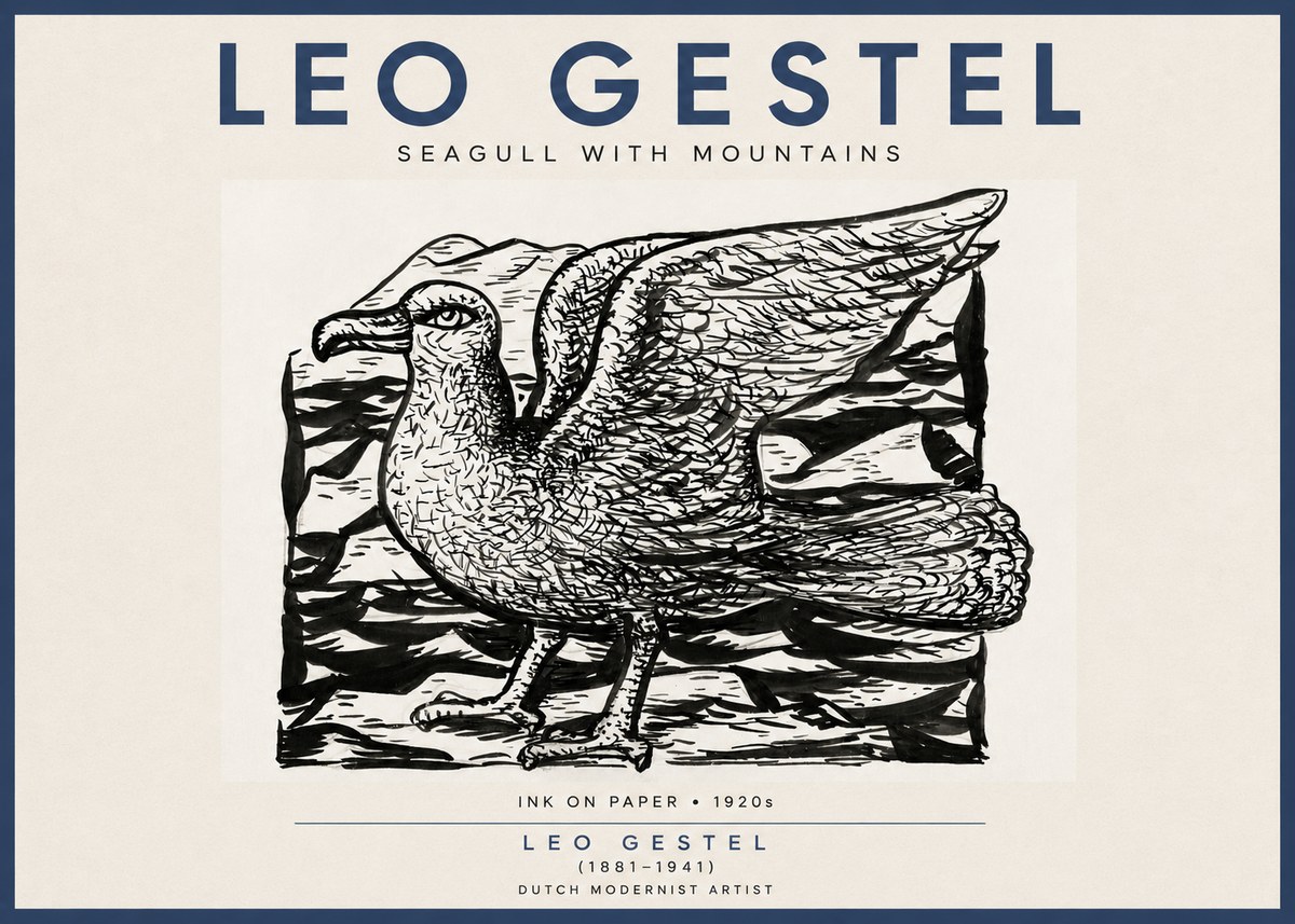 Leo Gestel Seagull with Mountains No4 - Poszter