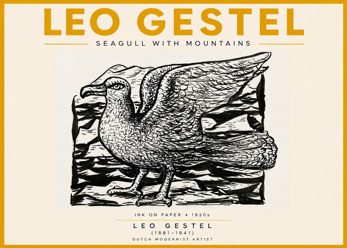 Leo Gestel Seagull with Mountains No5 - Poszter