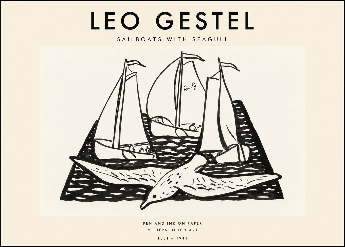 Leo Gestel Sailboats with Seagull No1 - Poszter