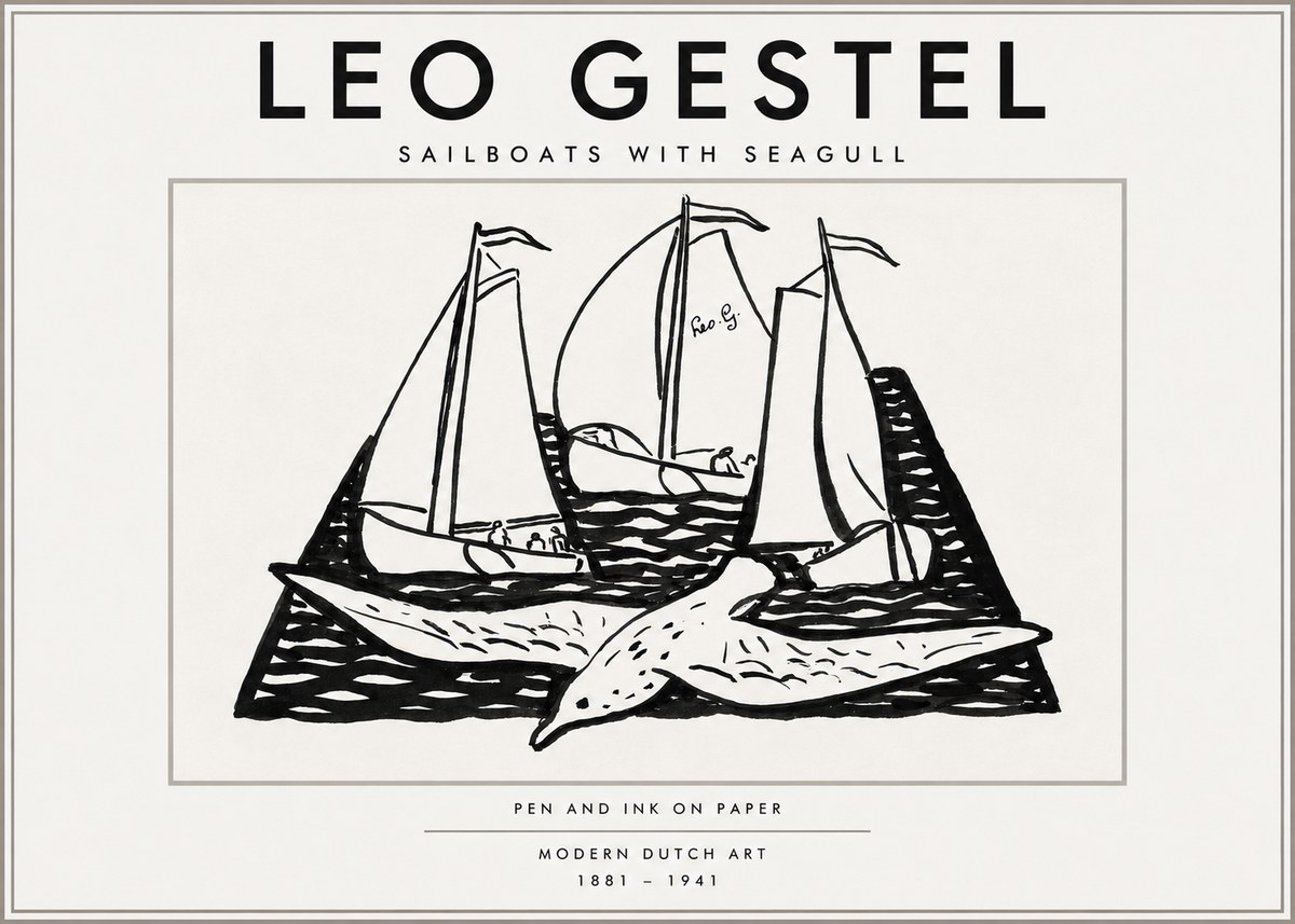 Leo Gestel Sailboats with Seagull No3 - Poszter