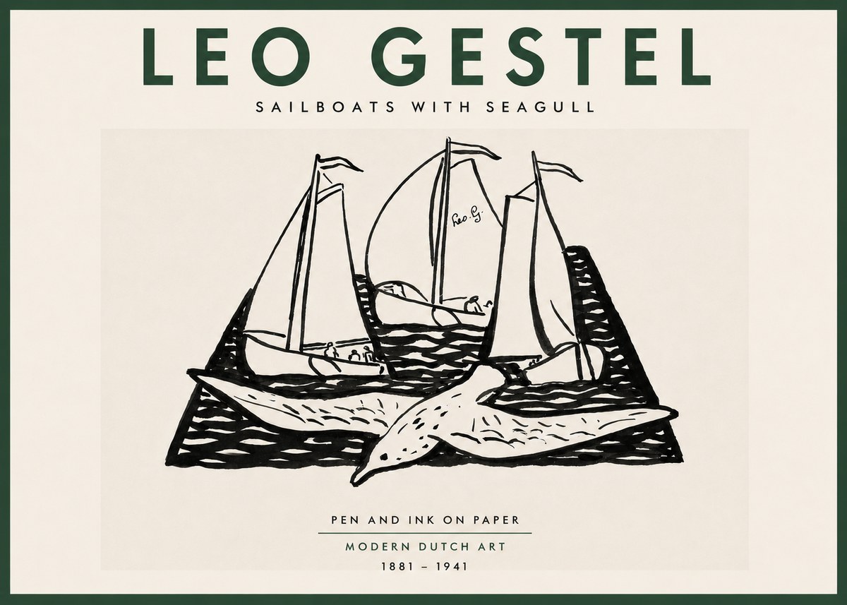 Leo Gestel Sailboats with Seagull No5 - Poszter