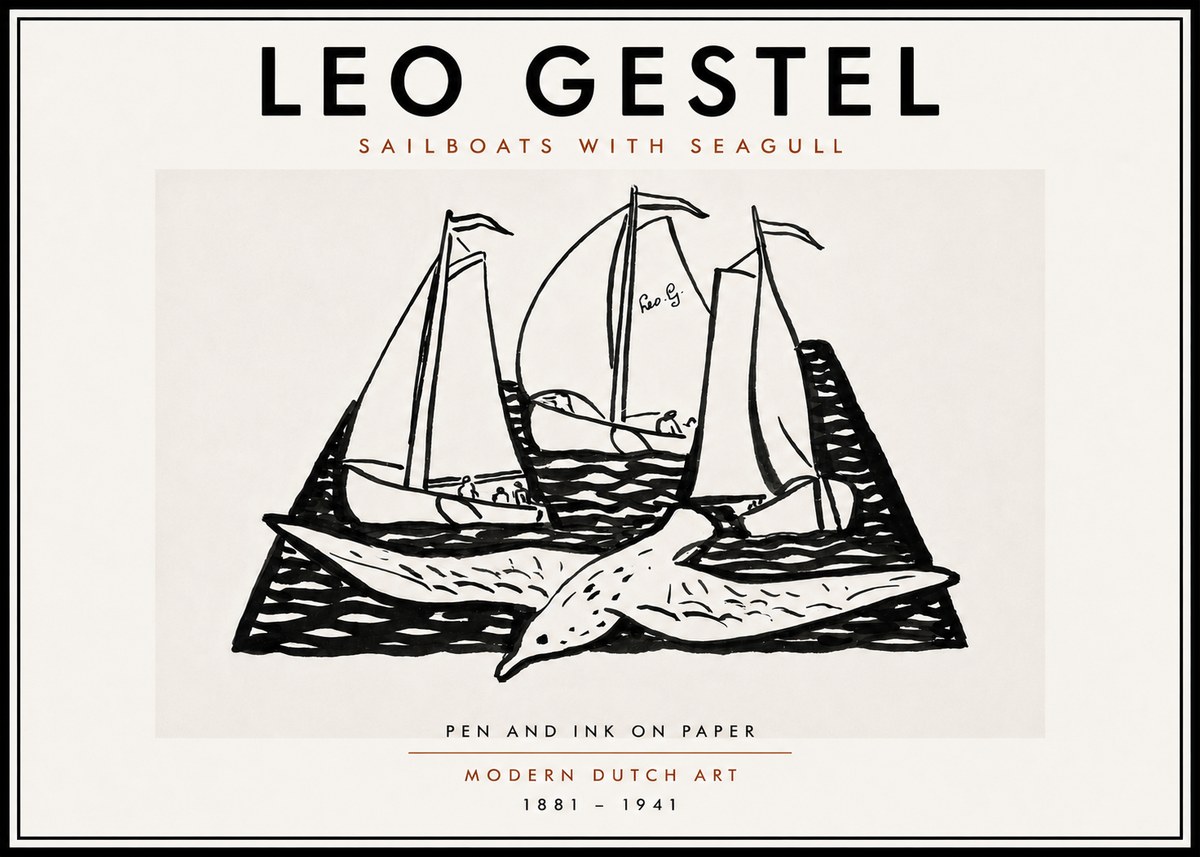 Leo Gestel Sailboats with Seagull No6 - Poszter