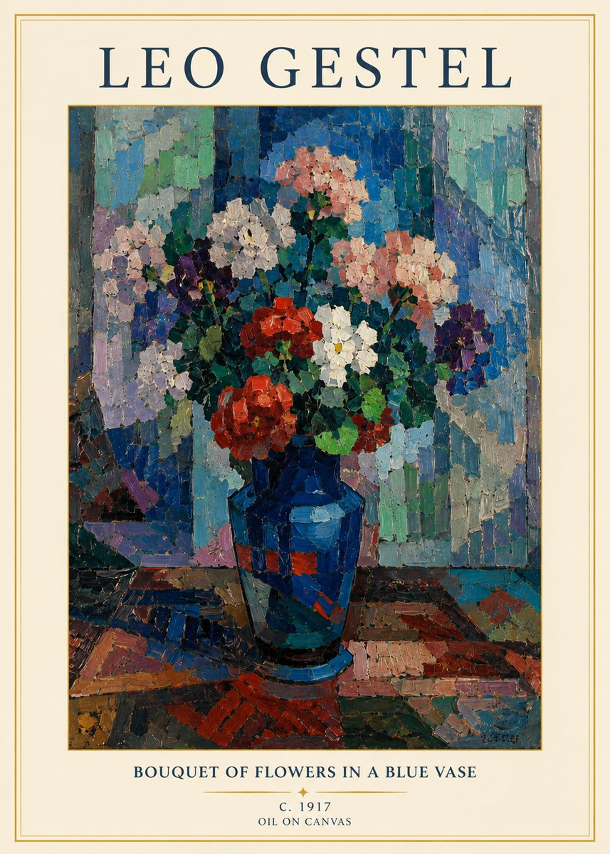 Leo Gestel Bouquet of Flowers in a Blue Vase No3 - Poszter