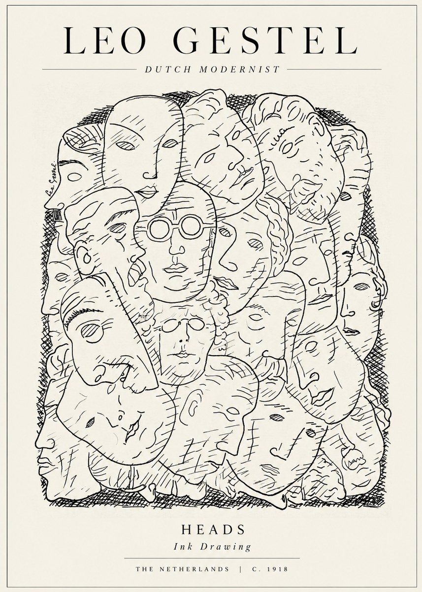 Leo Gestel Heads Ink Drawing No1 - Poszter