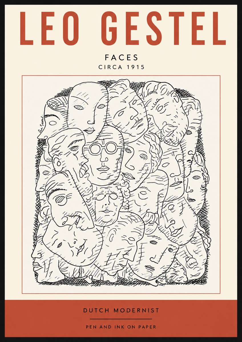 Leo Gestel Heads Ink Drawing No5 - Poszter