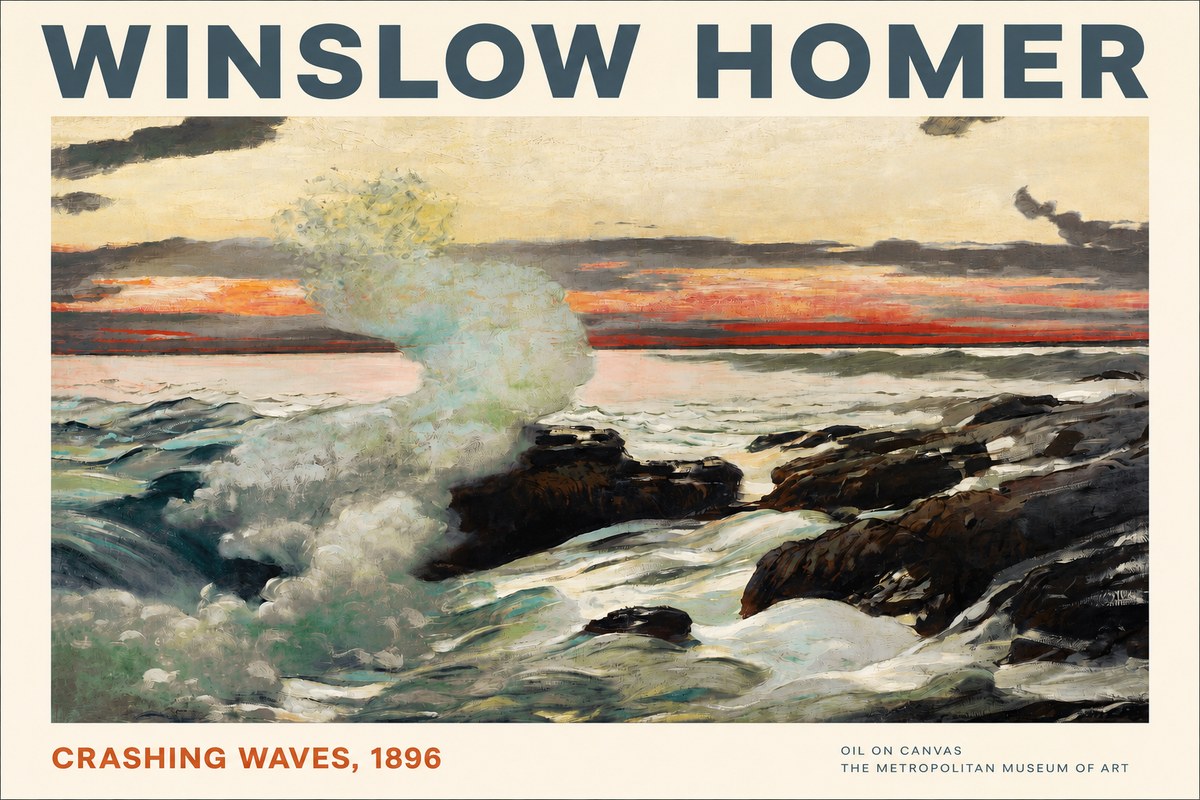 Winslow Homer Crashing Waves, 1896 No2 - Poszter