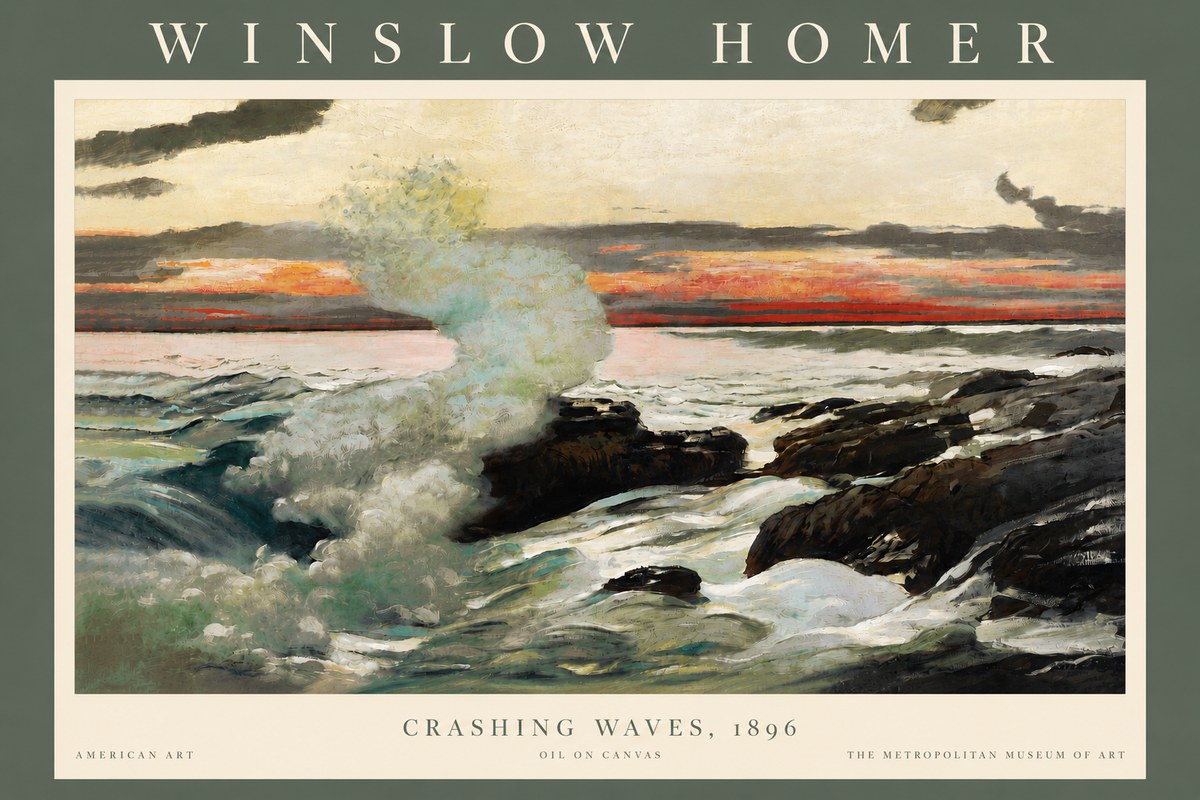 Winslow Homer Crashing Waves, 1896 No4 - Poszter