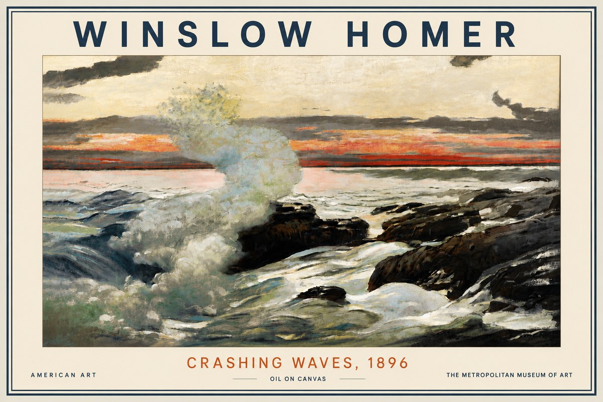 Winslow Homer Crashing Waves, 1896 No5 - Poszter
