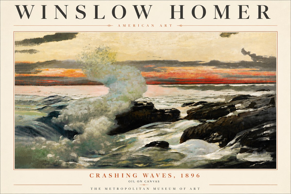 Winslow Homer Crashing Waves, 1896 No6 - Poszter