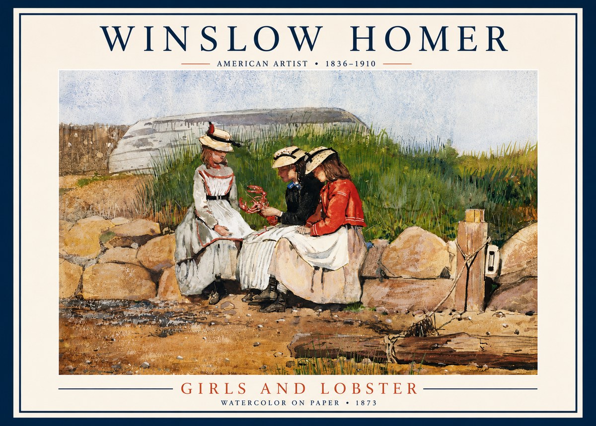 Winslow Homer Girls and Lobster No3 - Poszter