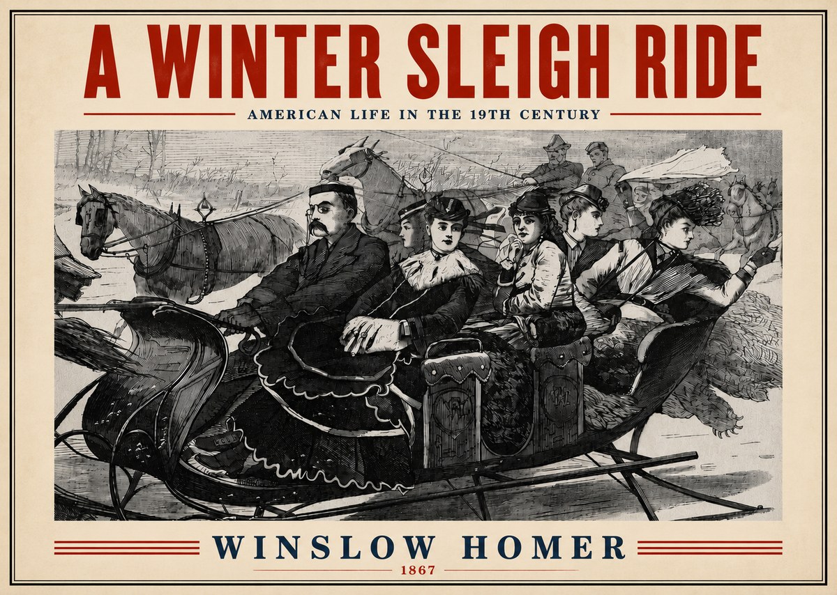 Winslow Homer A Winter Sleigh Ride - American Life in the 19Th Century No4 - Poszter