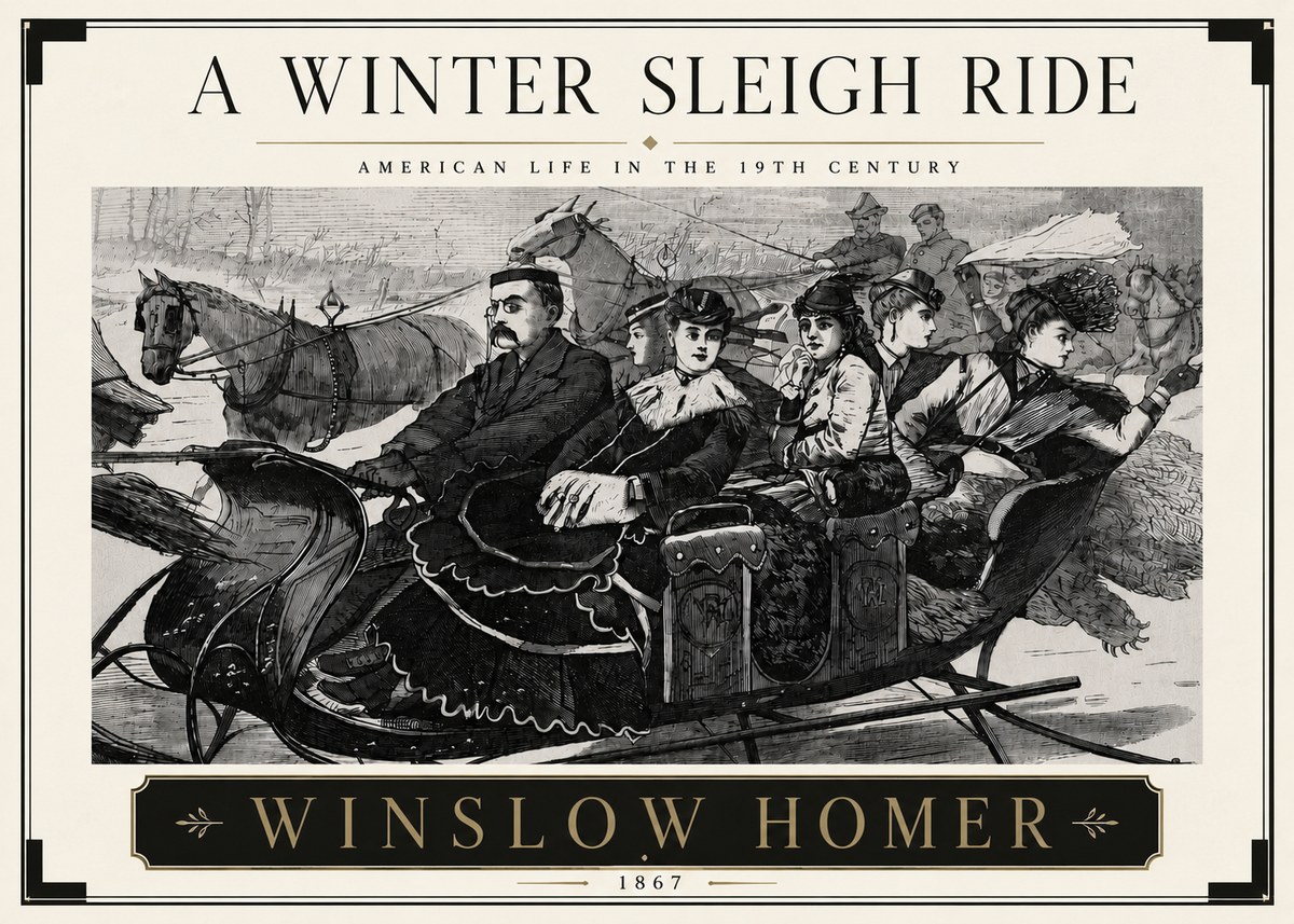 Winslow Homer A Winter Sleigh Ride - American Life in the 19Th Century No5 - Poszter