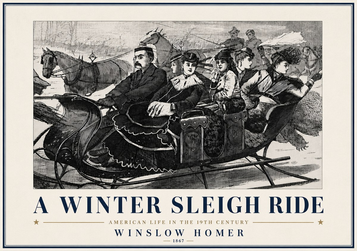 Winslow Homer A Winter Sleigh Ride - American Life in the 19Th Century No6 - Poszter