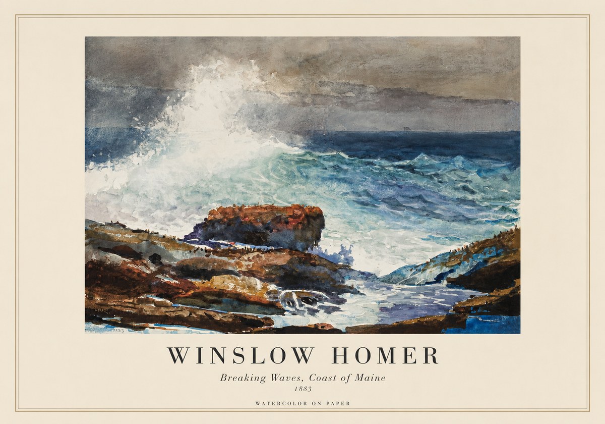 Winslow Homer Breaking Waves, Coast of Maine No1 - Poszter