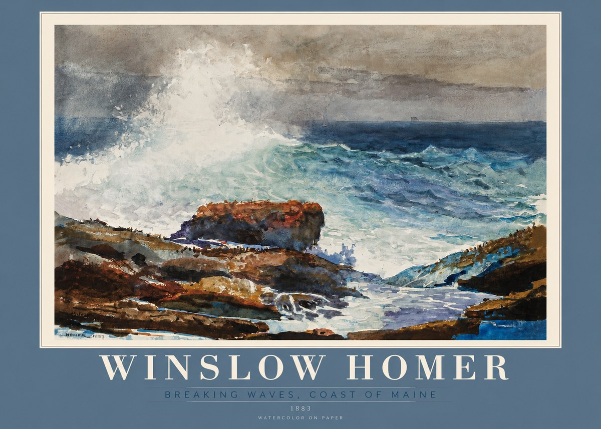 Winslow Homer Breaking Waves, Coast of Maine No2 - Poszter