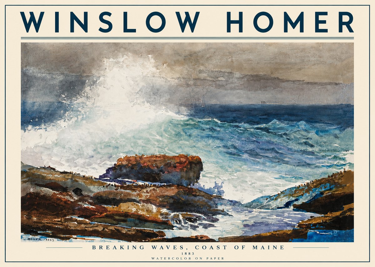Winslow Homer Breaking Waves, Coast of Maine No3 - Poszter