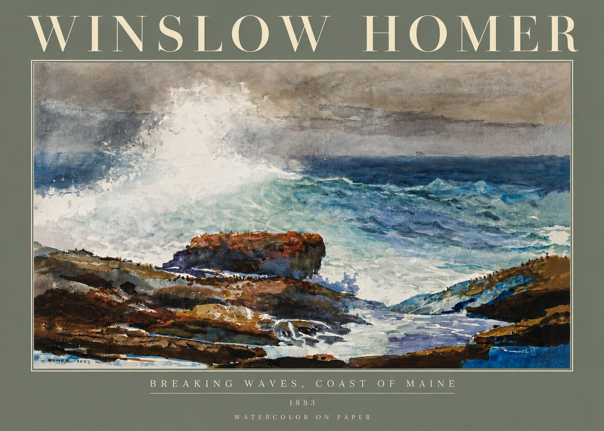 Winslow Homer Breaking Waves, Coast of Maine No5 - Poszter