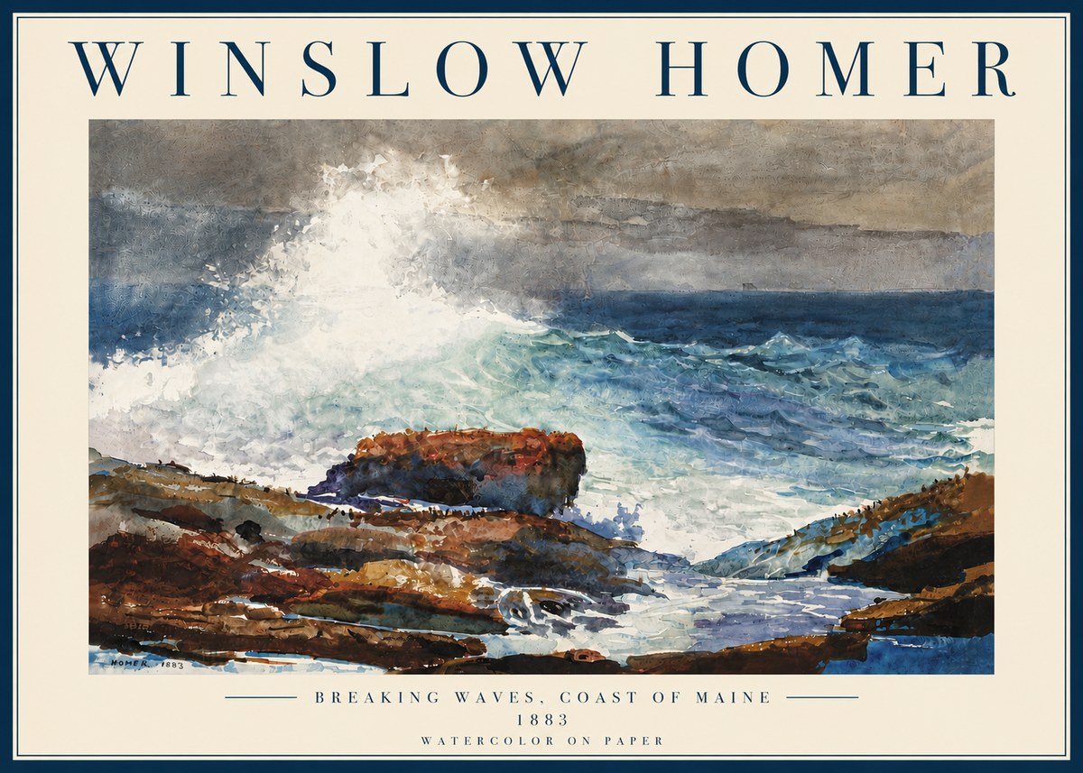 Winslow Homer Breaking Waves, Coast of Maine No6 - Poszter