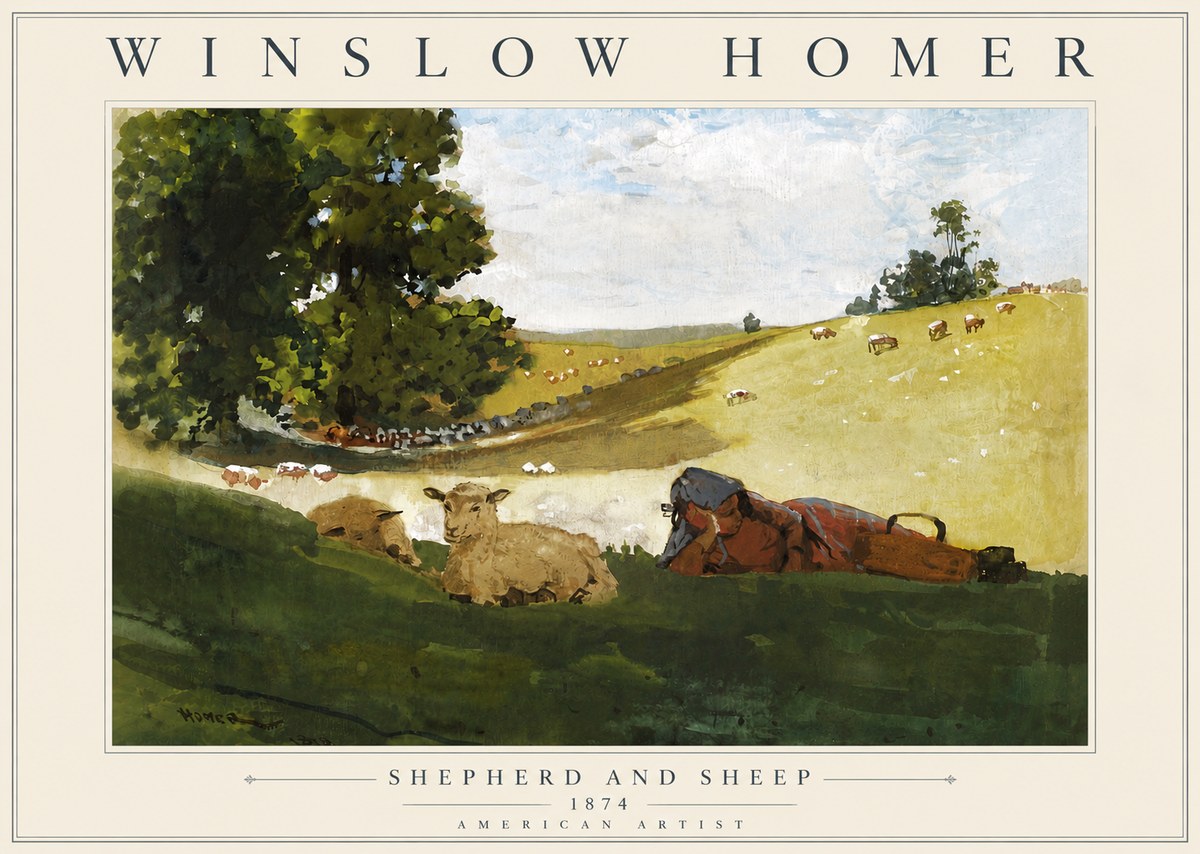 Winslow Homer Shepherd and Sheep No5 - Poszter