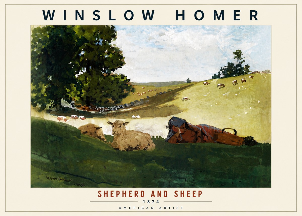 Winslow Homer Shepherd and Sheep No6 - Poszter