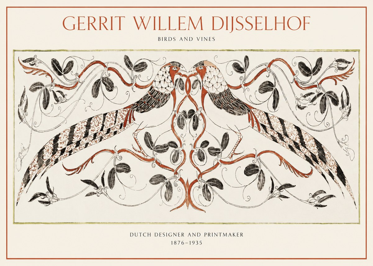 Gerrit Willem Dijsselhof Ornamental Design with Birds and Foliage No2 - Poszter