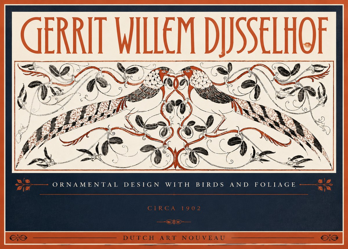 Gerrit Willem Dijsselhof Ornamental Design with Birds and Foliage No5 - Poszter