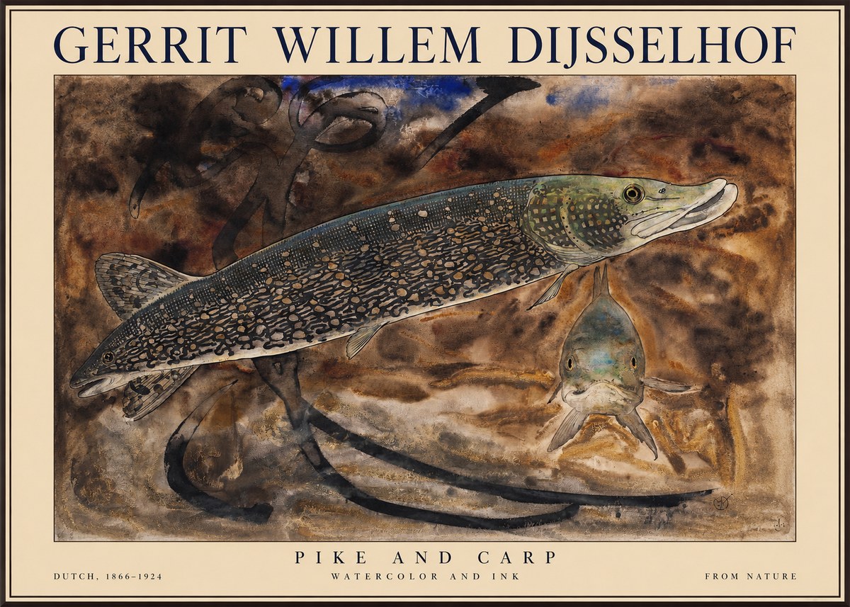 Gerrit Willem Dijsselhof Pike and Carp No1 - Poszter