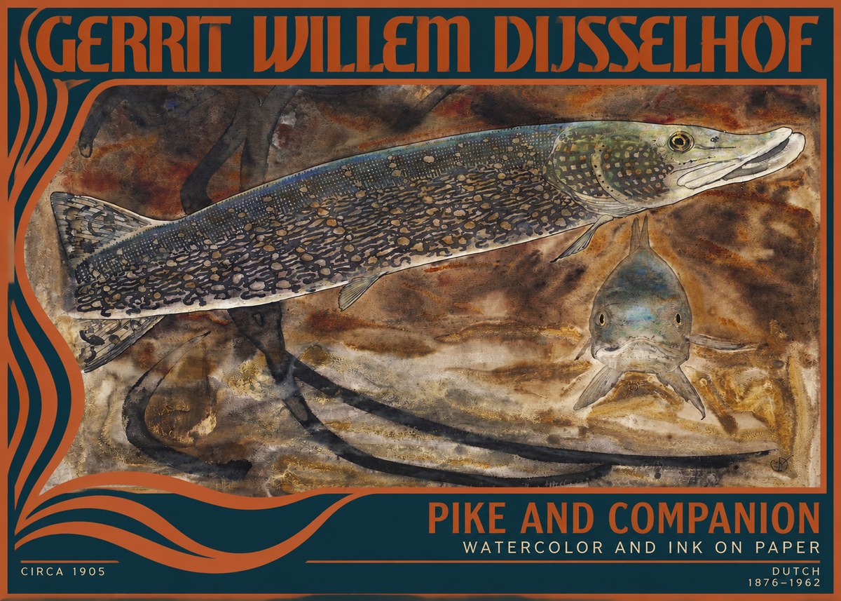Gerrit Willem Dijsselhof Pike and Carp No4 - Poszter