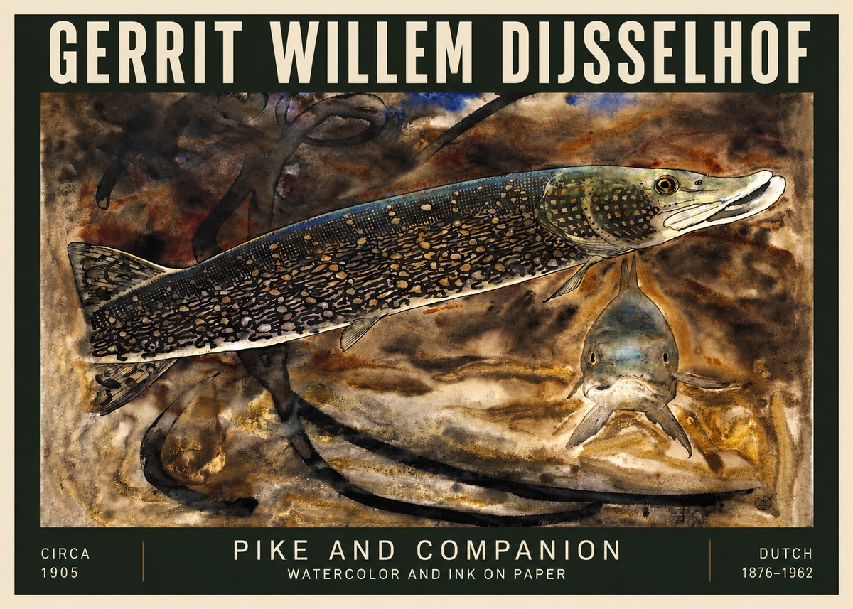Gerrit Willem Dijsselhof Pike and Carp No5 - Poszter