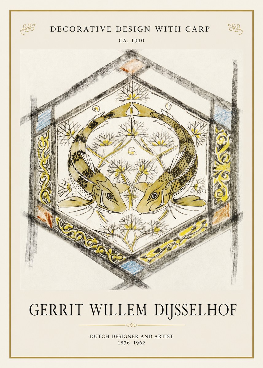 Gerrit Willem Dijsselhof Decorative Design with Carp No1 - Poszter