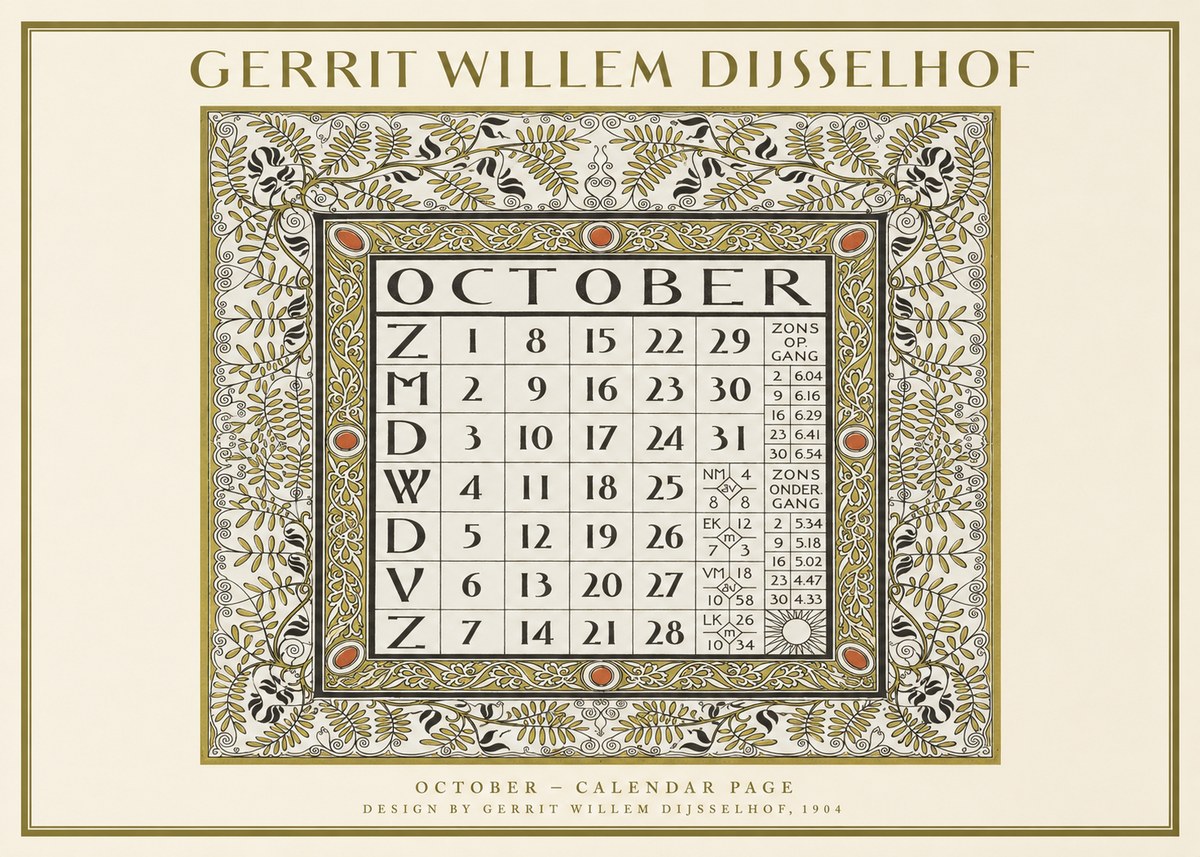 Gerrit Willem Dijsselhof October - Calendar Page No1 - Poszter