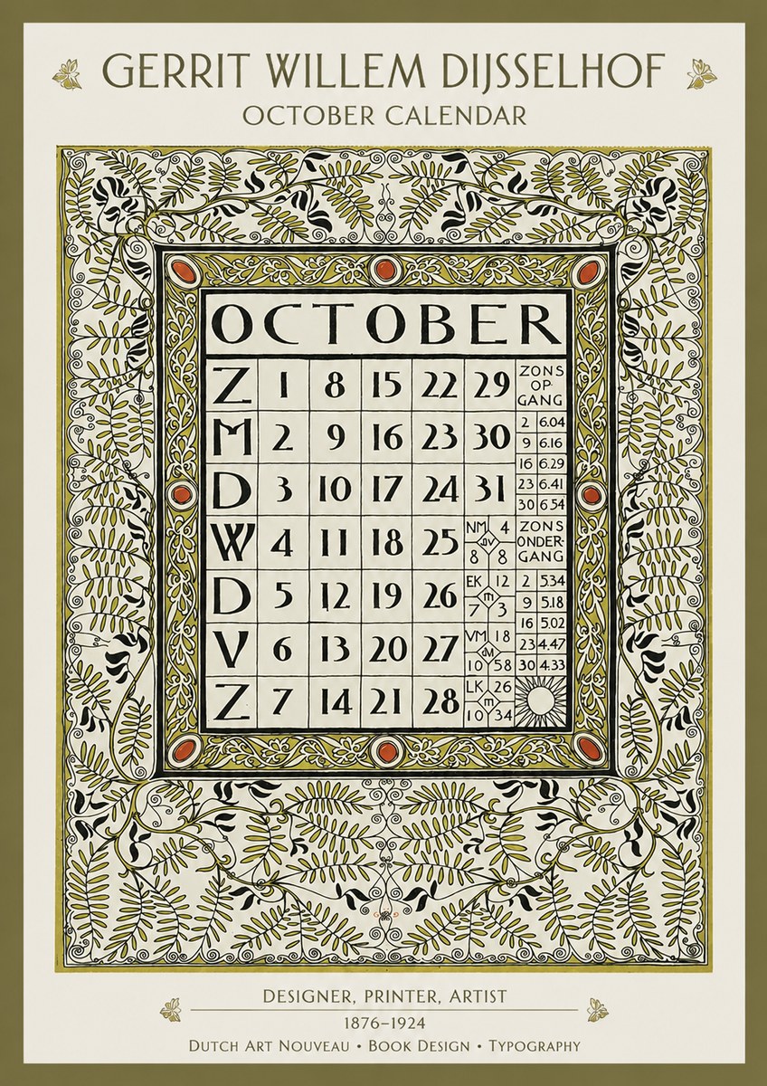 Gerrit Willem Dijsselhof October - Calendar Page No2 - Poszter