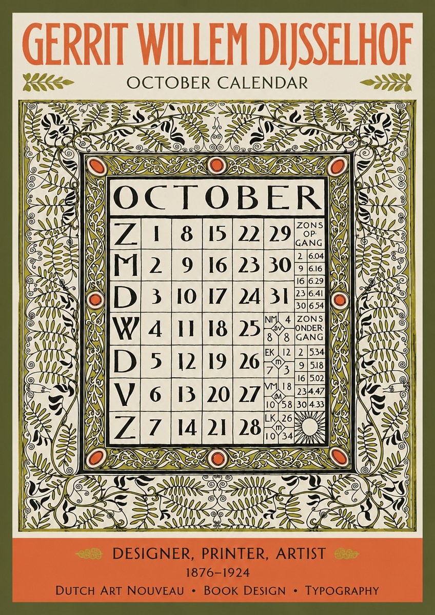 Gerrit Willem Dijsselhof October - Calendar Page No3 - Poszter