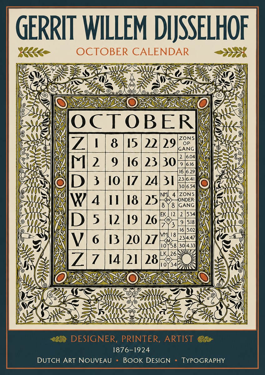 Gerrit Willem Dijsselhof October - Calendar Page No4 - Poszter