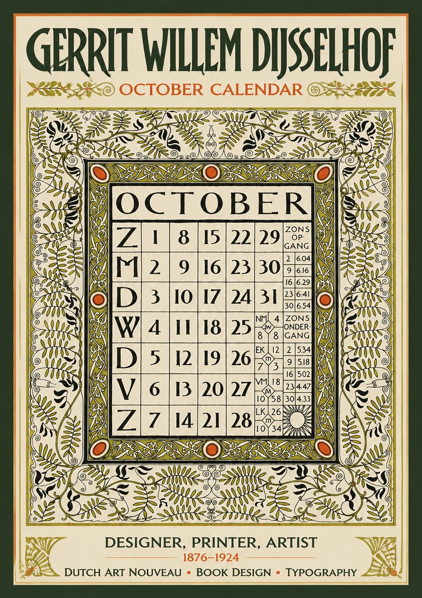 Gerrit Willem Dijsselhof October - Calendar Page No5 - Poszter
