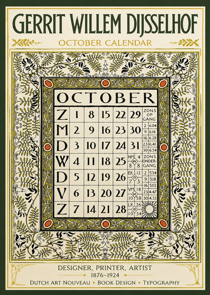 Gerrit Willem Dijsselhof October - Calendar Page No6 - Poszter
